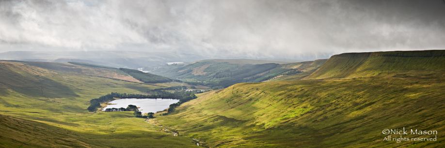 17 The Neuadd reservoirs and Graig Fan Ddu under summer  rain clouds