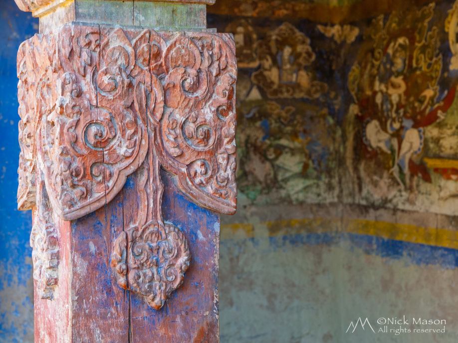 10 Carved pillar in a Buddhist monastery near Tarke Gyang