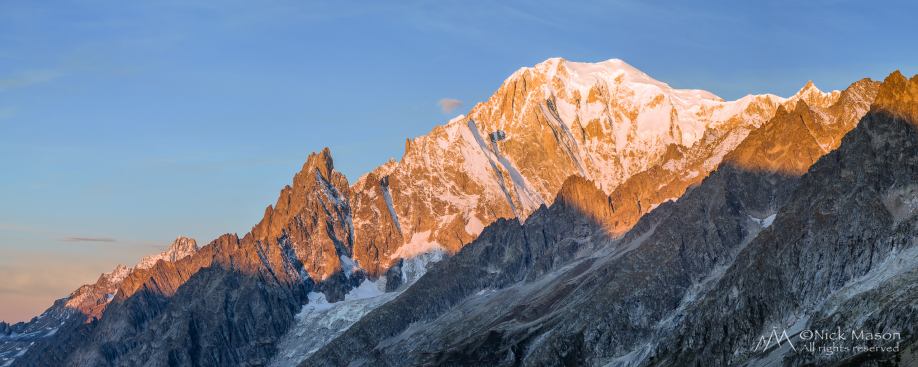 02 The Peuterey Integral Ridge of Mont Blanc seen at dawn from the Val Ferret Italy