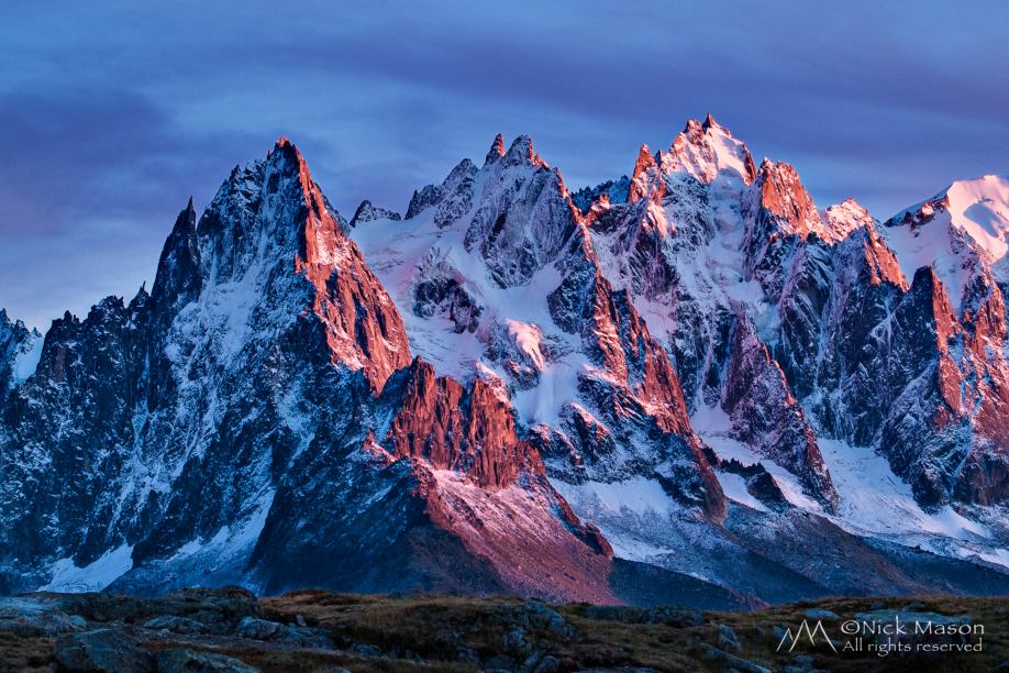 06 Alpenglow lingers on the Chamonix Aiguilles